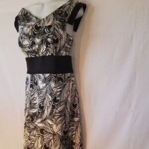 Satin Cocktail Dress - Peacock Feather Design